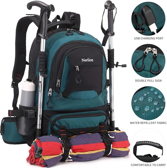 Mochila Senderismo Nerlion 40L Impermeable Ligera Adultos Verde miniatura 3