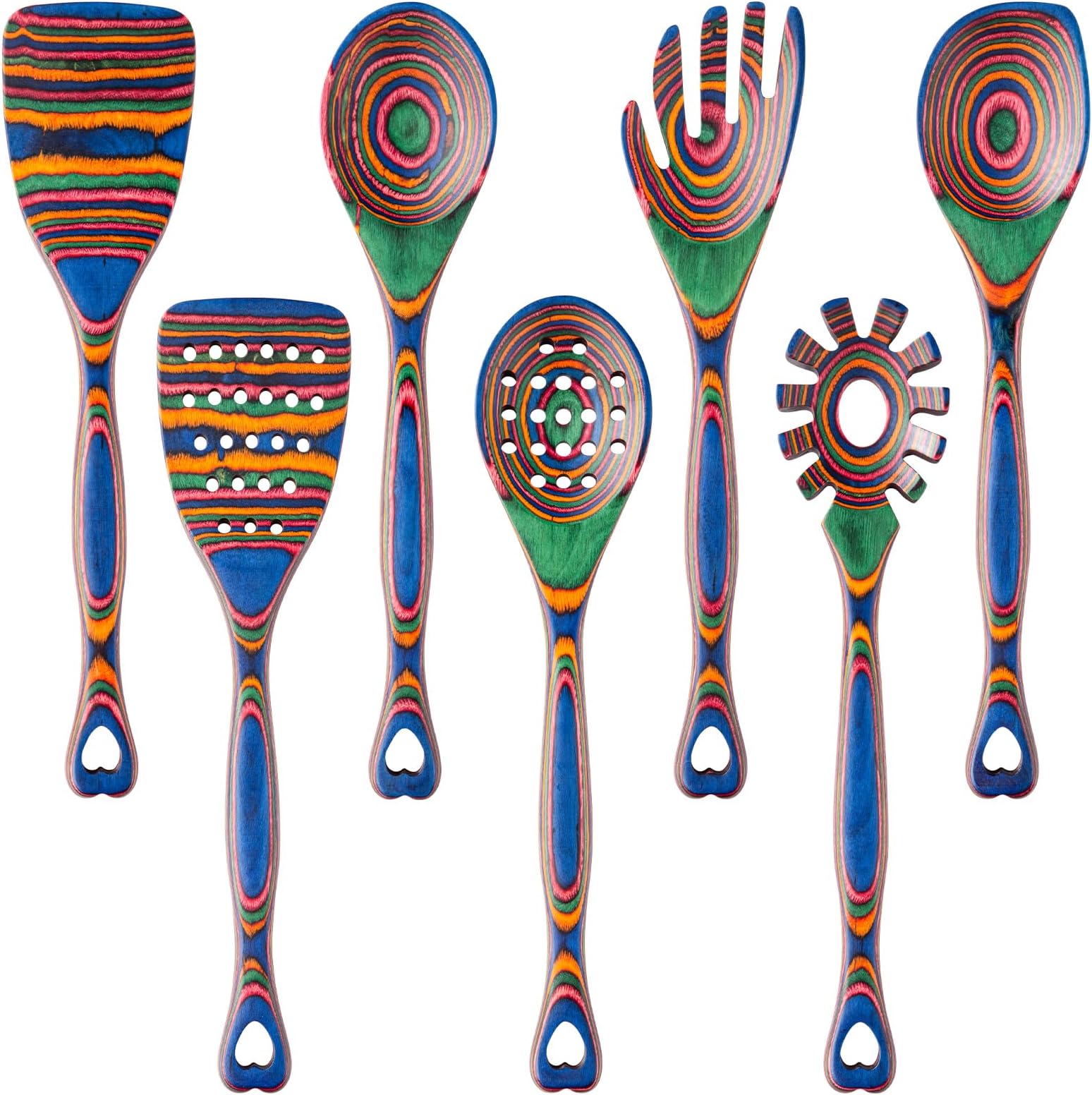 Pakkawood 7-Piece Wooden Cooking Utensils, Wooden Spoons for cooking, Pakkawood kitchen Utensils for Cooking, Non-Stick Spoon, Household Essentials, Heat-Resistant Spoons