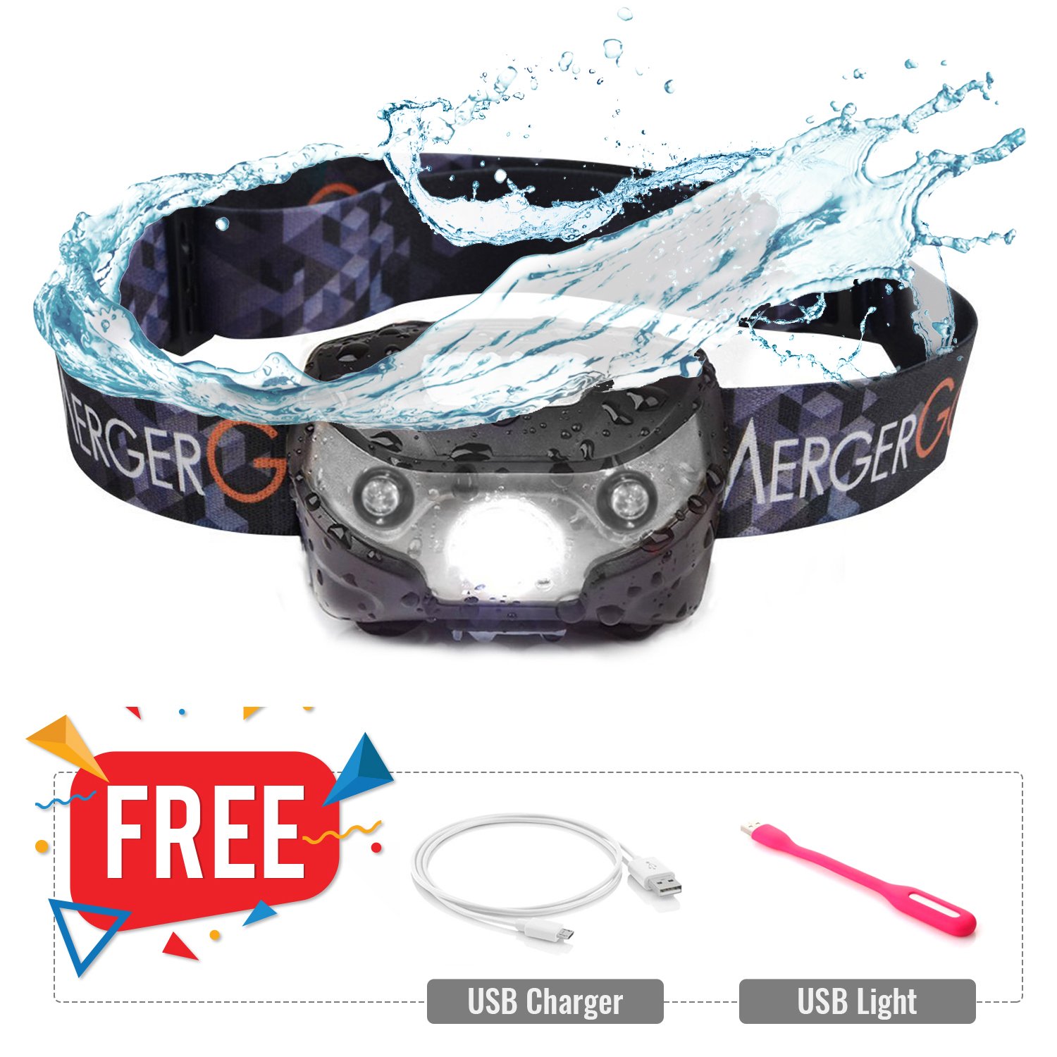 DIPOOX Rechargable Headlamp Led Waterproof (300 Lumens) Ultra-Bright, HD Clarity | 3 Light Modes | Hands-Free Indoor and Outdoor Use | Camping, Emergency, Hiking, Running