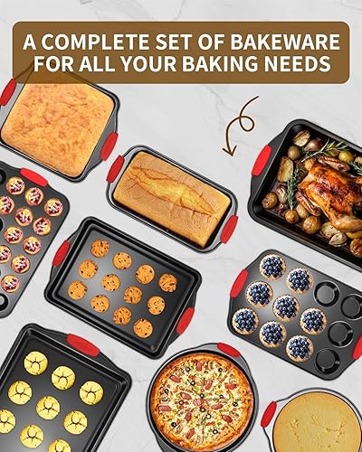 Miniatura 2 de Juego de moldes para hornear con asas de silicona, 34 piezas antiadherentes para hornear, juego de sartenes para horno, bandeja para hornear,