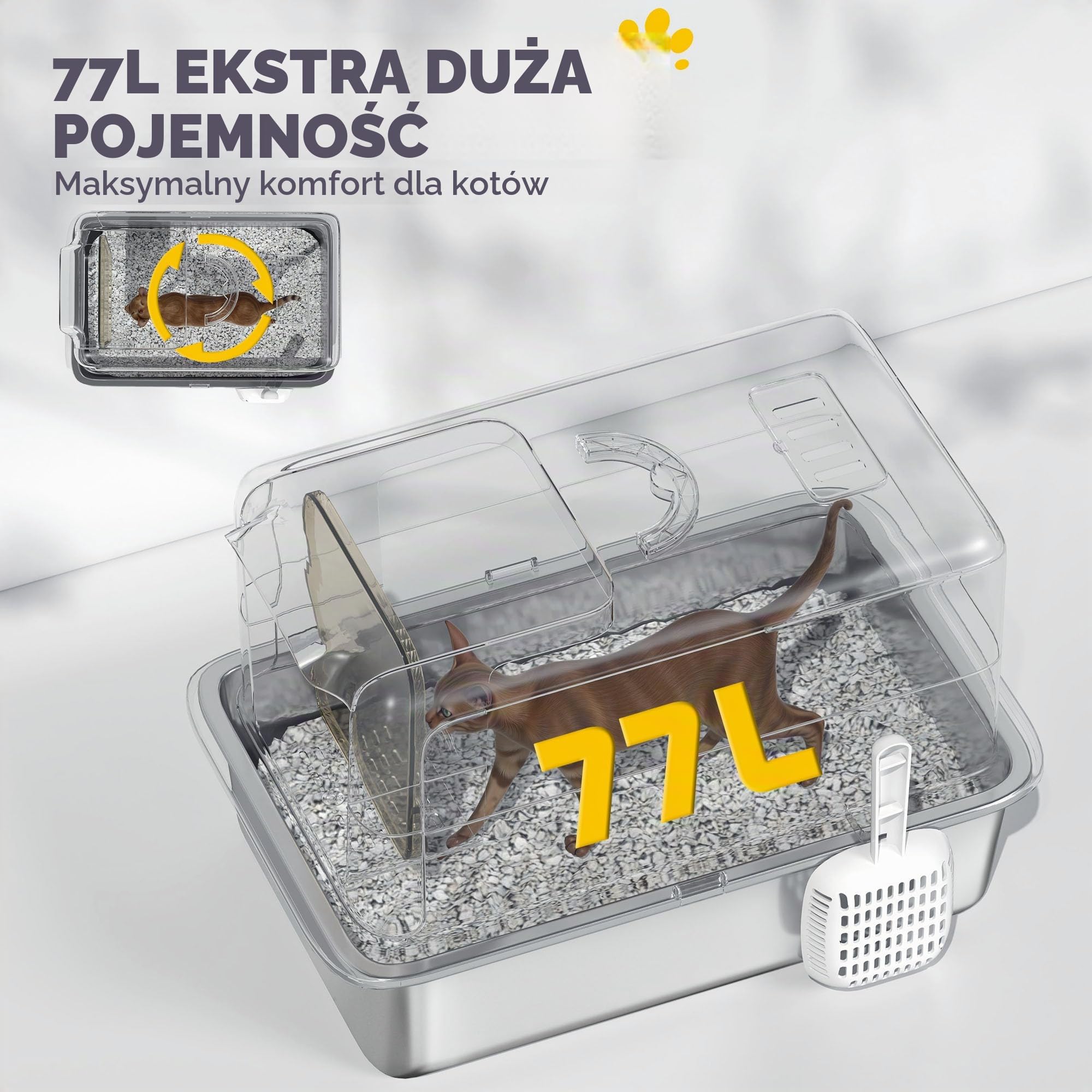 PawHut Kuweta XXL z pokrywą dla dużych kotów 40,5x60,5x41,5 cm Szary