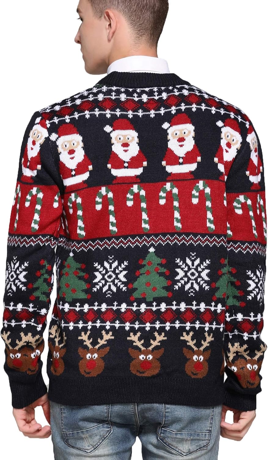 Men's Christmas Rudolph Reindeer Holiday Festive Knitted Sweater Cardigan Cute Ugly Pullover Jumper - Image 3