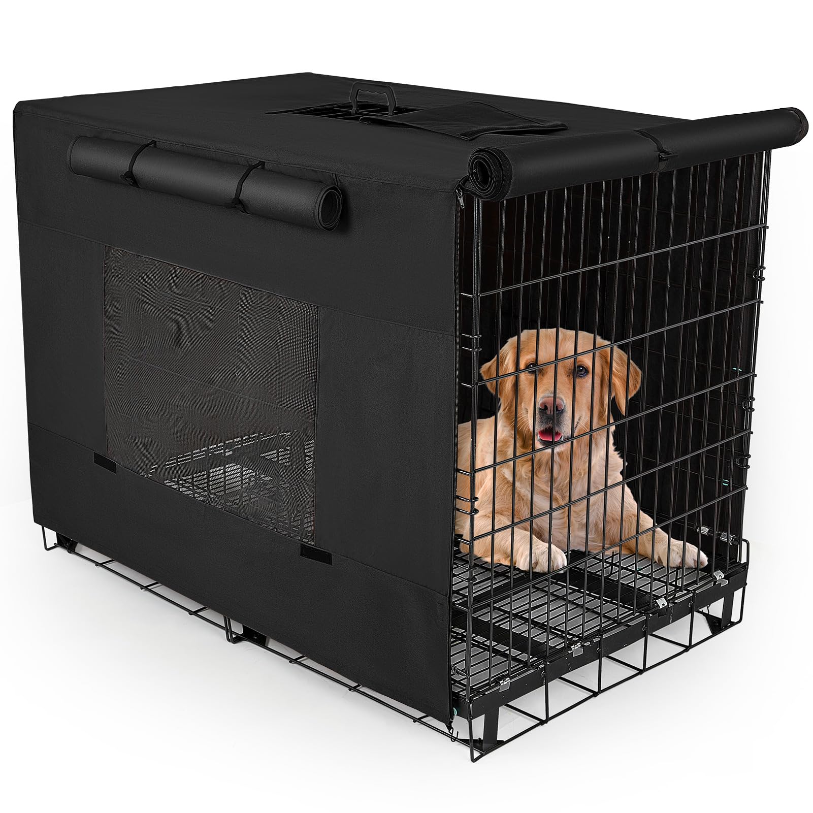 Dog Crate Cover 42 Inch Thickened Dog Kennel Cover Windproof Puppy Cage Cover with Mesh Windows on Both Sides Portable Crate Covers for Dogs Cages Fit for Indoor/Outdoor Use