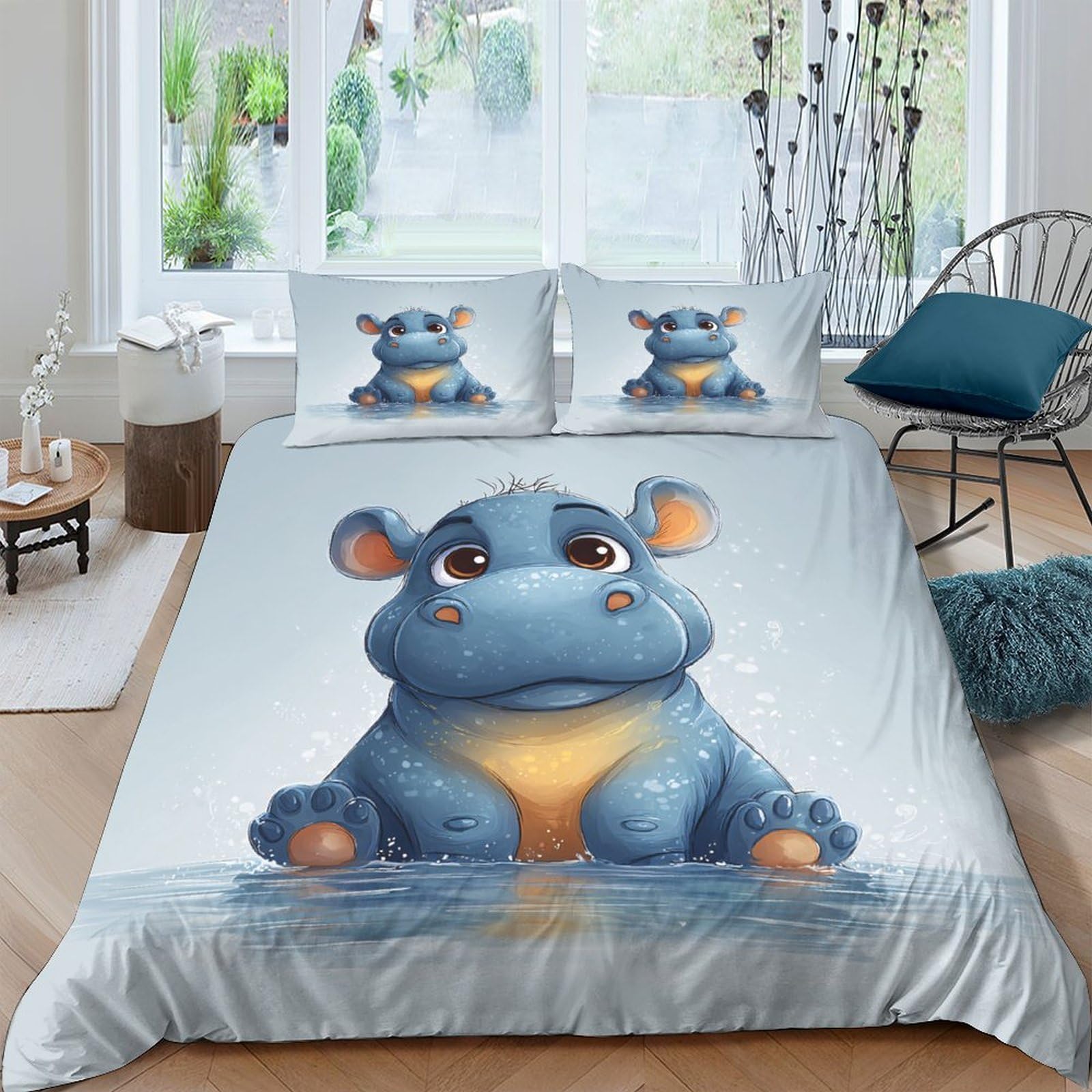 Ctjqhvkz Style-9 3D Printed Cartoon Hippo Fitted Sheet Microfiber Soft Slip Resistant Bed Cover For Bedroom Dorm Decorative Single（135X200cm）