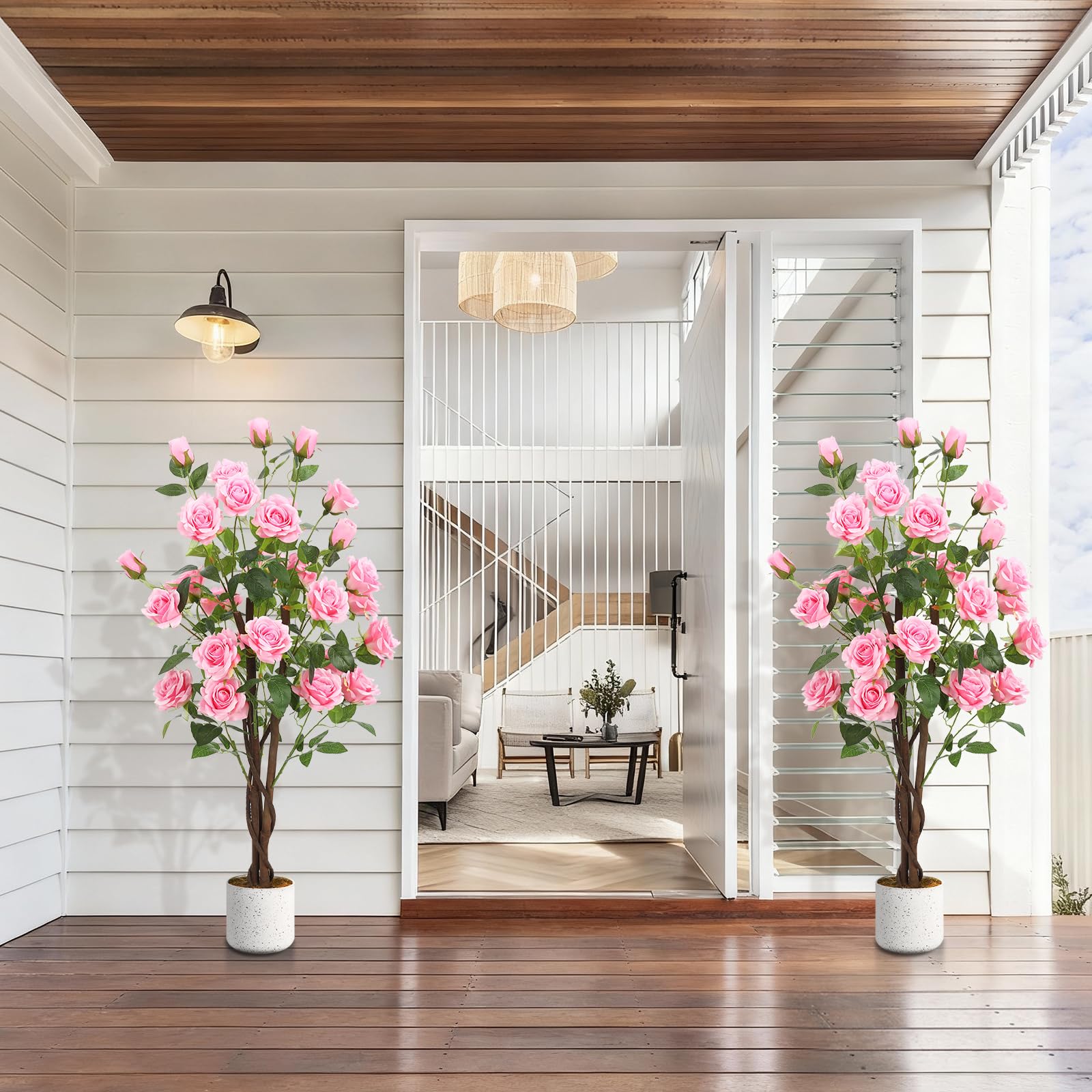 GarveeHome 2 Stück Künstliche Pflanzen Rosenbaum, Deko Künstlich Rosenpflanzen Mit UV-Schutz Im Topf, Kunstpflanze Rose Kunstbaum Für Hochzeitstisch, Wohnzimmer, Büro