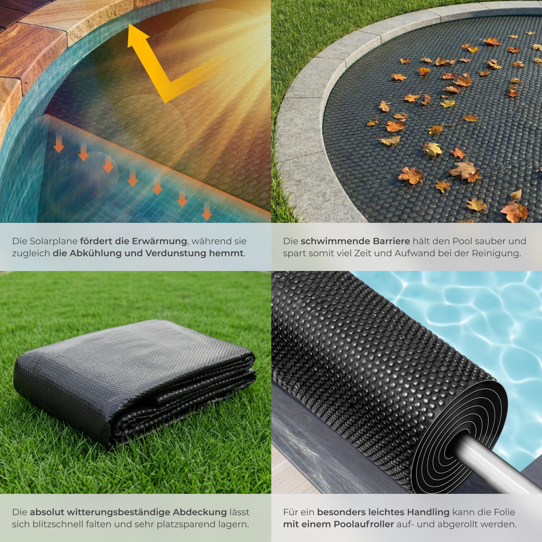 tectake® Poolabdeckung rund Ø 300 cm, 110 µm Stärke, zuschneidbar, selbstschwimmend, schützt Wasser, Solarfolie, Schwimmbadabdeckung, Poolabdeckplane, Poolschutz, Poolabdeckungen - schwarz