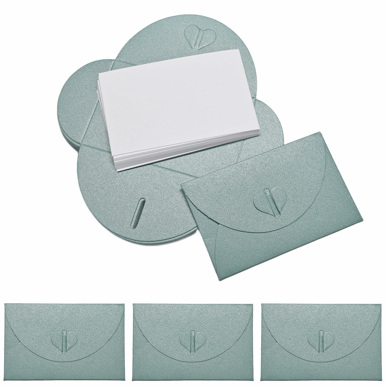 20 Mini Envelopes & 20 Blank Cards, Sage Green Pearlescent Gift Envelopes — image 1