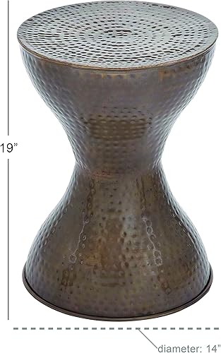 Miniatura 3 de Deco 79 Mesa decorativa de metal hecha a mano con forma de reloj de arena martillado, mesa auxiliar de 14 x 14 x 19 pulgadas, bronce