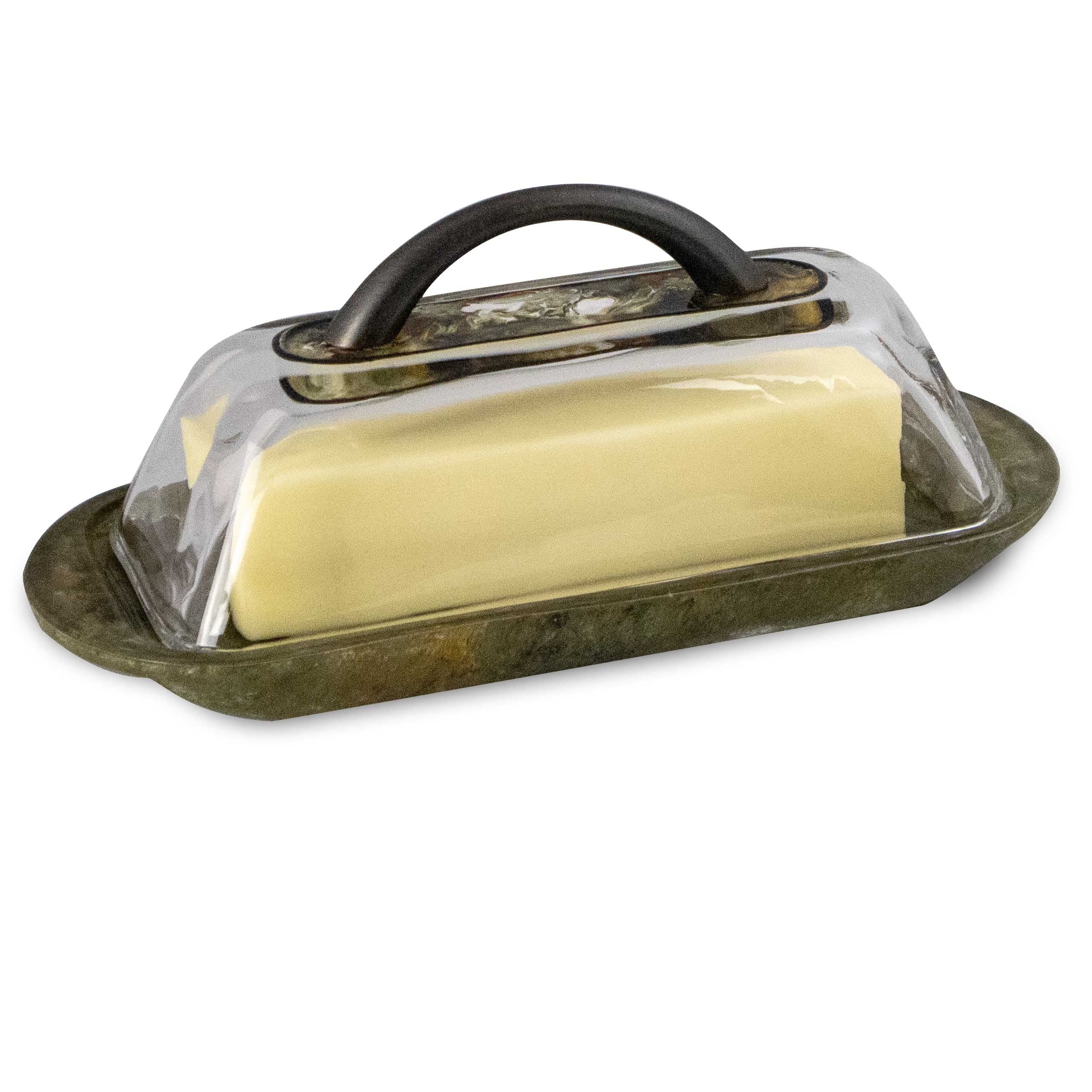 Sand and Water Creations Hand Painted Butter Dish with Handle and Lid Amber Brown