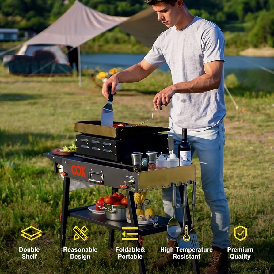 hxodesign full set grill付き Amazon.com: OOX Portable Grill Table with Double-Shelf for