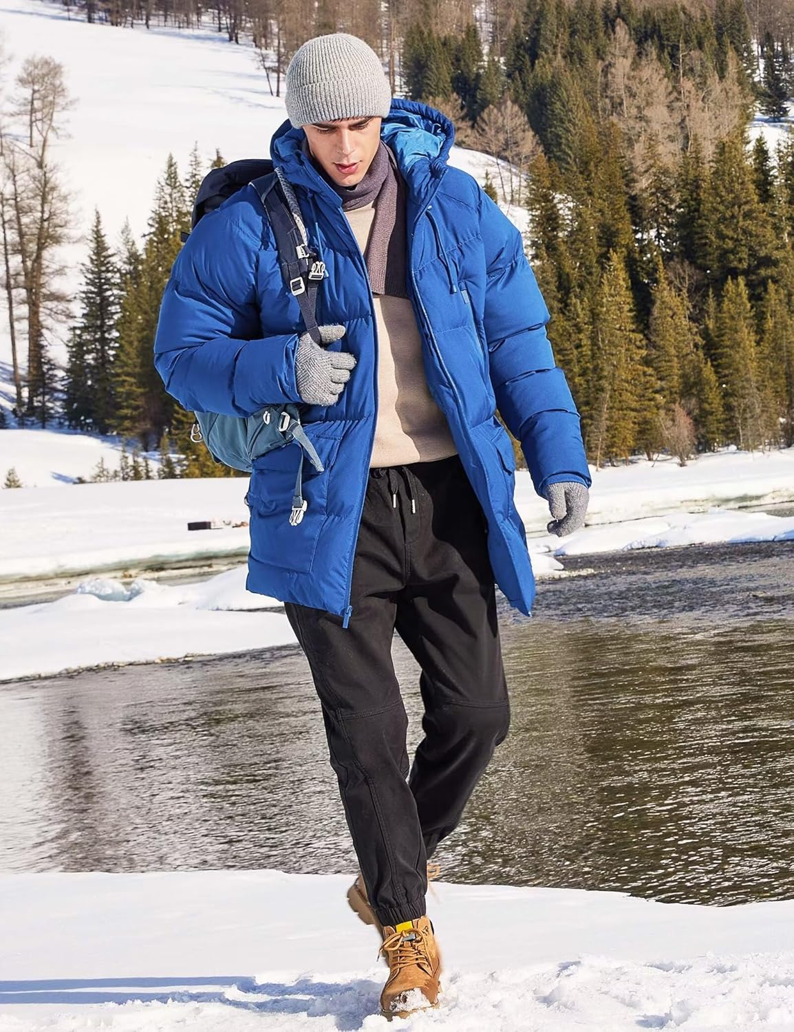 Men's Long Winter Coat Hooded Warm Quilted Jacket Water-resistant Cold Weather Parka - Image 6