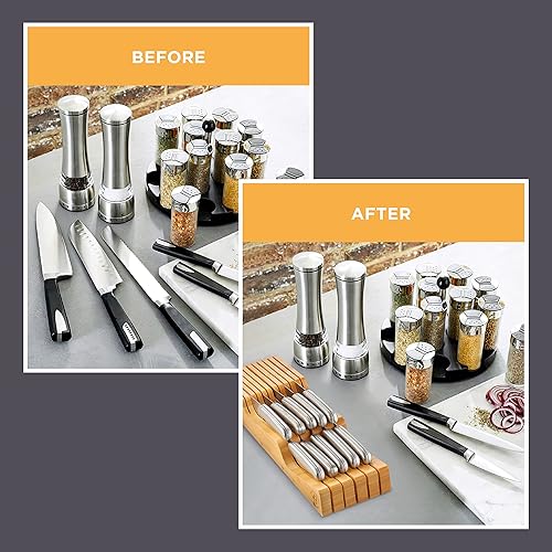 Miniatura 9 de Bambüsi taco de bambú para 10 o 15 cuchillos no incluidos para el interior de cajones Organizador de cuchillos almacena los cuchillos sin que las