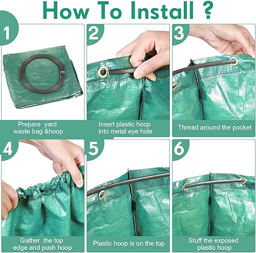 Miniatura 6 de Paquete de 6 bolsas de basura reutilizables de jardín de 72 galones, 132 galones, bolsas de jardín con asas, contenedor de hojas de patio,