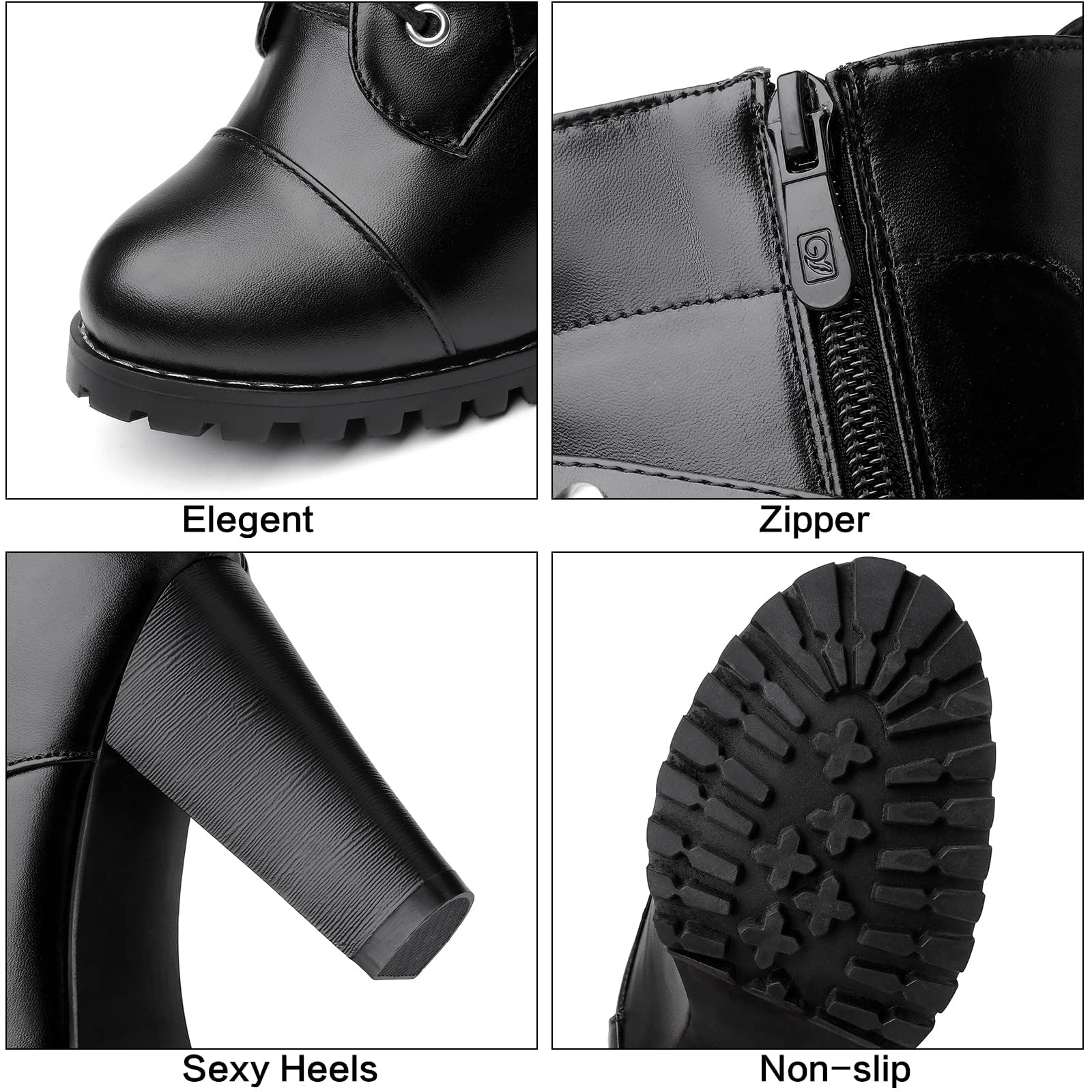 Susanny High Heel Boots for Women,Womens Platform Boot Heels Sexy Round Toe Lace UP High Heels Mid Calf Boots: 11 Black-m