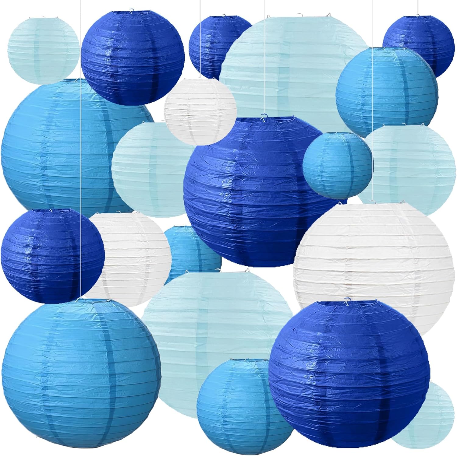 21Pcs Blue and Ivory Paper Lanterns Decorative, 6" 8" 10" Blue Hanging Round Paper Lanterns Decorative for Bridal Shower Baby Shower Engagement Wedding Birthday Party