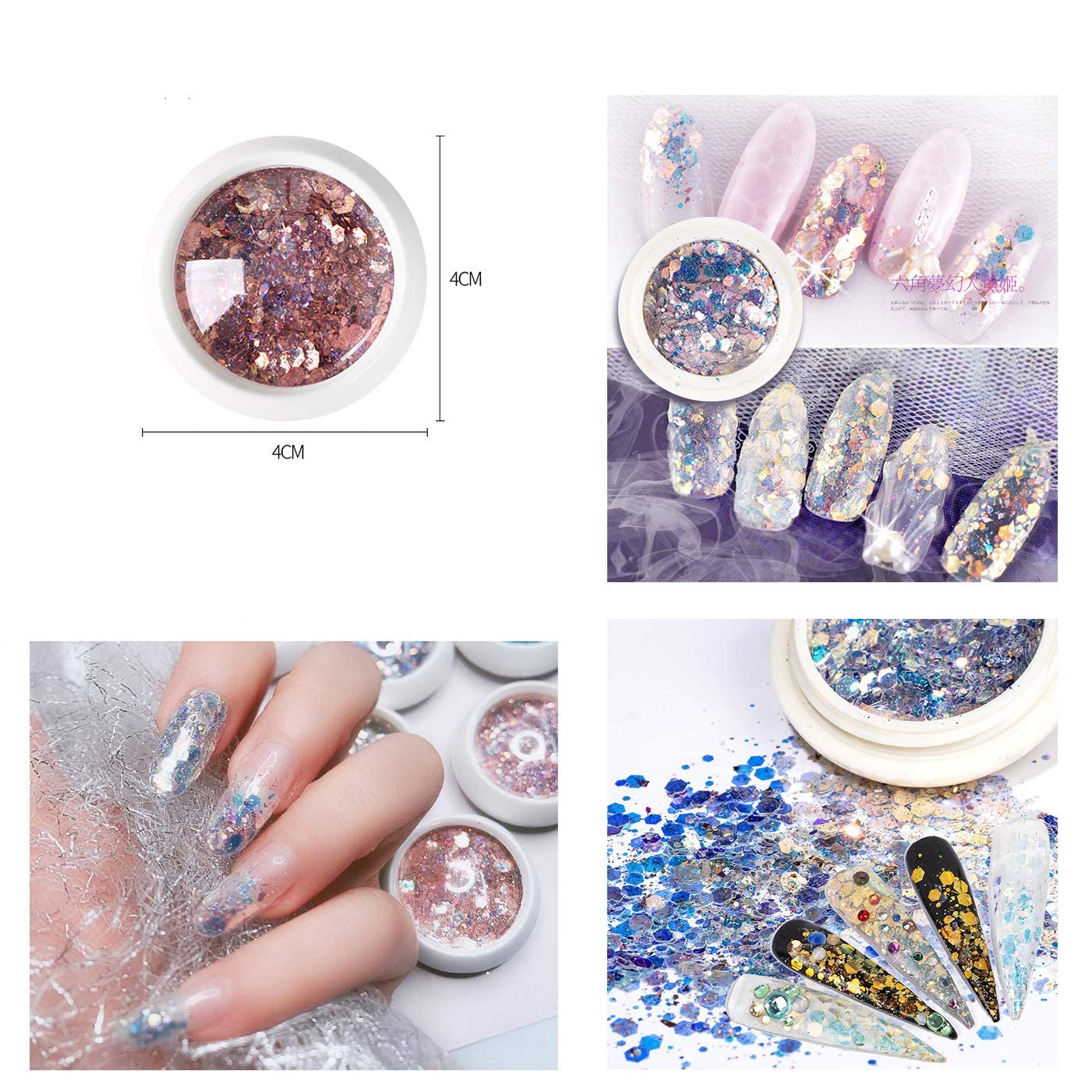 Gleevia 8Pcs DIY Nail Art Gradient Glitter Magic Color Changing Laser Thin Sequins Mixed Mirror Hexagon Shape Mermaid Flakes Spangles Palette Craft Glitters Holographic Manicure (8 PCS) 2