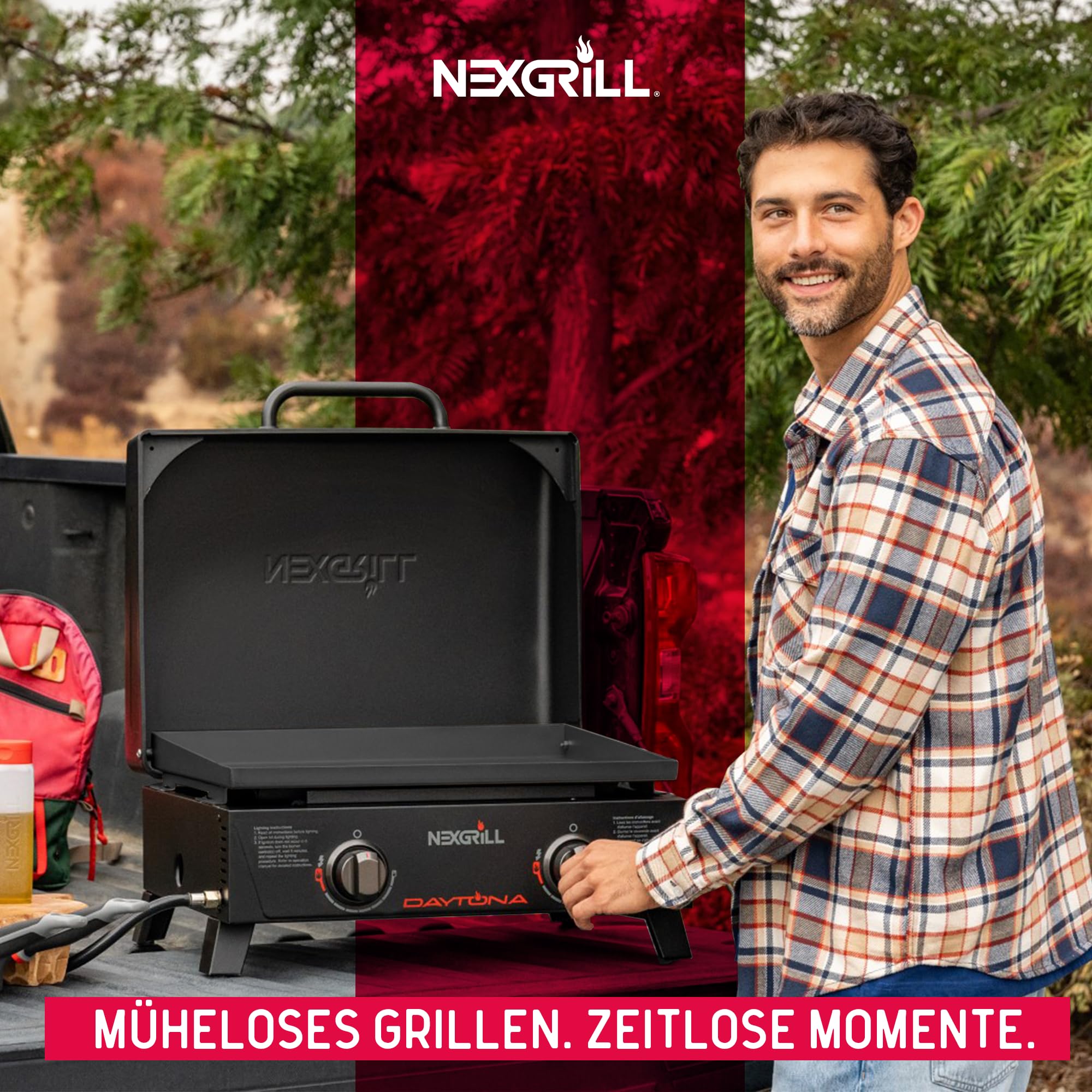 Nexgrill 2-Brenner Tabletop Plancha – Kompakter Tischgrill mit keramikbeschichteter Grillplatte – Gasgrill ideal für Camping, Garten & Outdoor BBQ, 5,86 kW