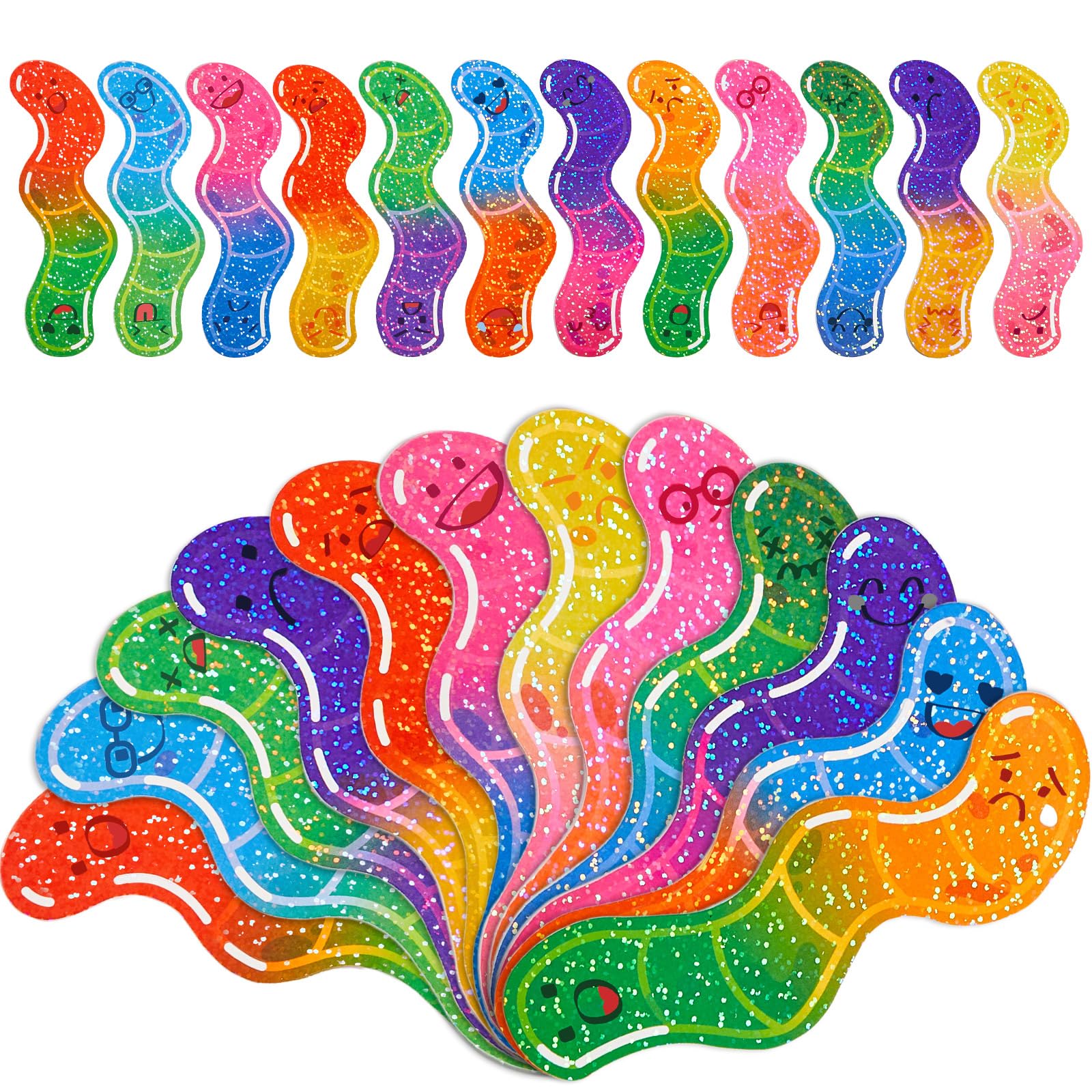 120 Stück Wurm-Lesezeichen für Kinder, Schulanfang, lustig, holografisch, glitzernd, gummiert, niedlich, lustiges Lesezeichen für Erwachsene, Studenten, Lehrer, Leseliebhaber, Geschenk