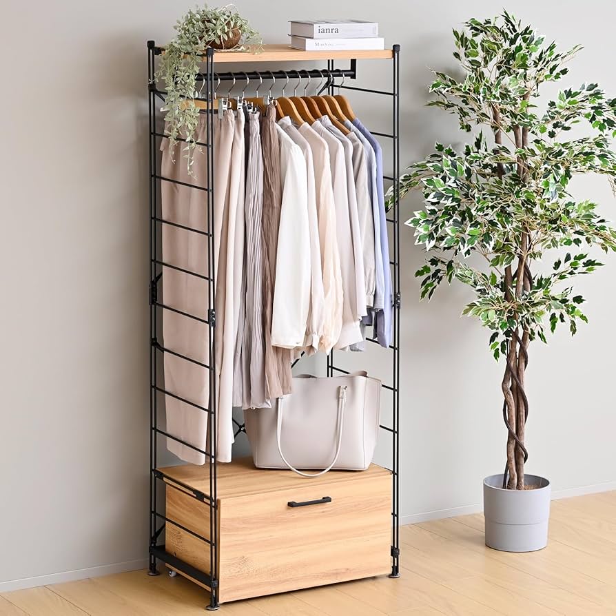 ハンガーラック 木製 全体耐荷重100kg MWSW-16803(OAK/SBK Amazon｜山善(YAMAZEN) ハンガーラック 木製 全体耐荷重100kg