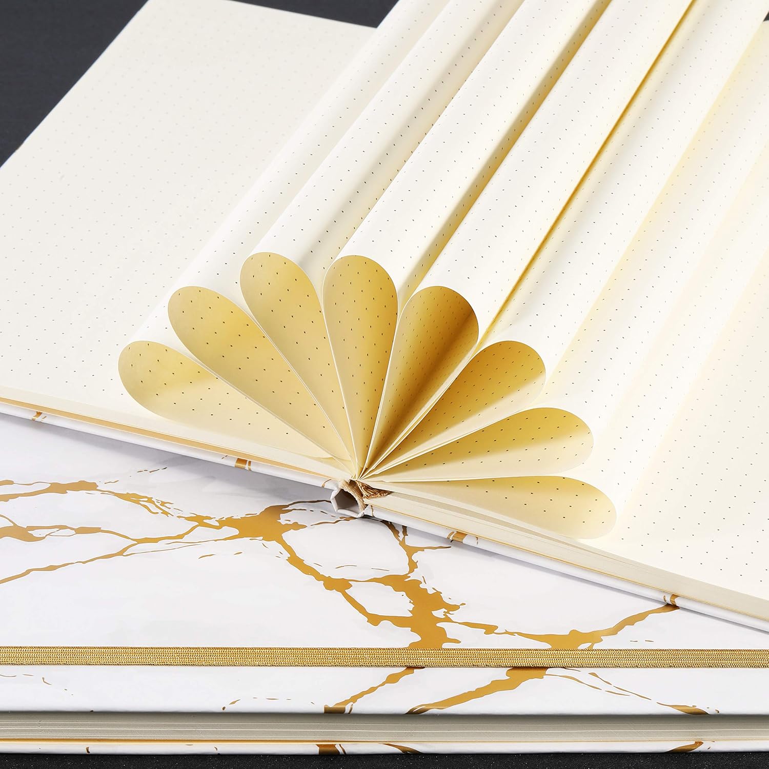 Dotted Grid Notebook/Journal - Dot Grid Hard Cover Notebook, Premium Thick Paper with Fine Inner Pocket, Smooth Faux Leather, 5''×8.25'' - Marble