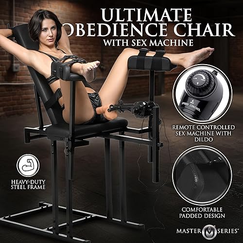 Miniatura 2 de MASTER SERIES Ultimate Silla de obediencia totalmente ajustable con máquina sexual incluida para hombres, mujeres y parejas, anillos en D de marco