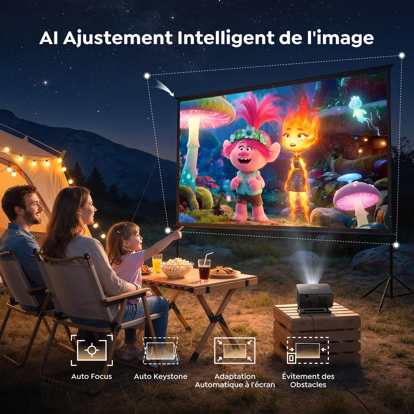 Vidéoprojecteur 4K【Google TV/Auto Focus/Keystone】Mini Projecteur Portable FHD 1080P Courte Focale, Contrôle Vocal, TOPTRO Rétroprojecteur Portable avec WiFi6, Bluetooth 5.4, Zoom 50 % pour Home Cinéma