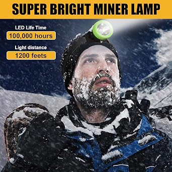 Lokilo Ultra-Bright LED Mining Headlamp,Rechargeable Waterproof Hard Hat White Light Headlight,Camouflage Miner Cap Included,Durable Mining Light for Underground Work and Outdoor Adventures (Green)