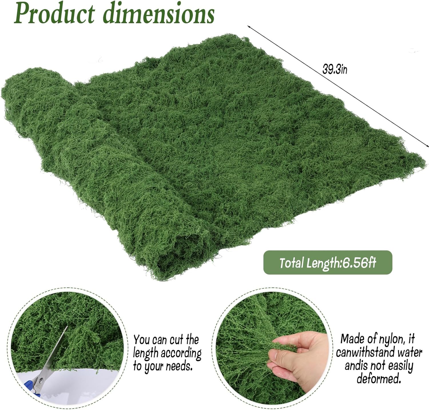 Artificial Moss Mat (39" x 78"), Large Fake Moss Sheet for Crafts & Planters, Realistic Green Moss Roll Capable of Creating Seamless Moss Walls, Table Runners, Fairy Gardens & Wedding Decor