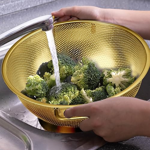 Miniatura 5 de Bokon Juego de 3 coladores de acero inoxidable, colador, cuenco, colador, tamices de malla metálica de 1/3/5 cuartos de galón, cesta de red con
