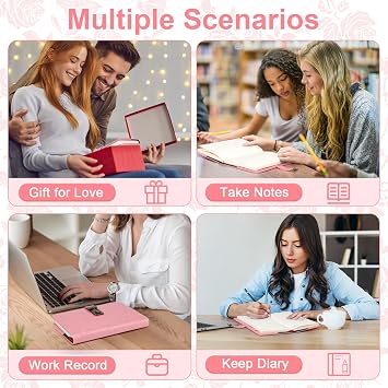 Toplive Diary with Lock, A5 Locking Vintage PU Leather Journal Notebook for Women Men Journal with Lock, Refillable Girls Password Diary with Retro Rose Pattern, Pink