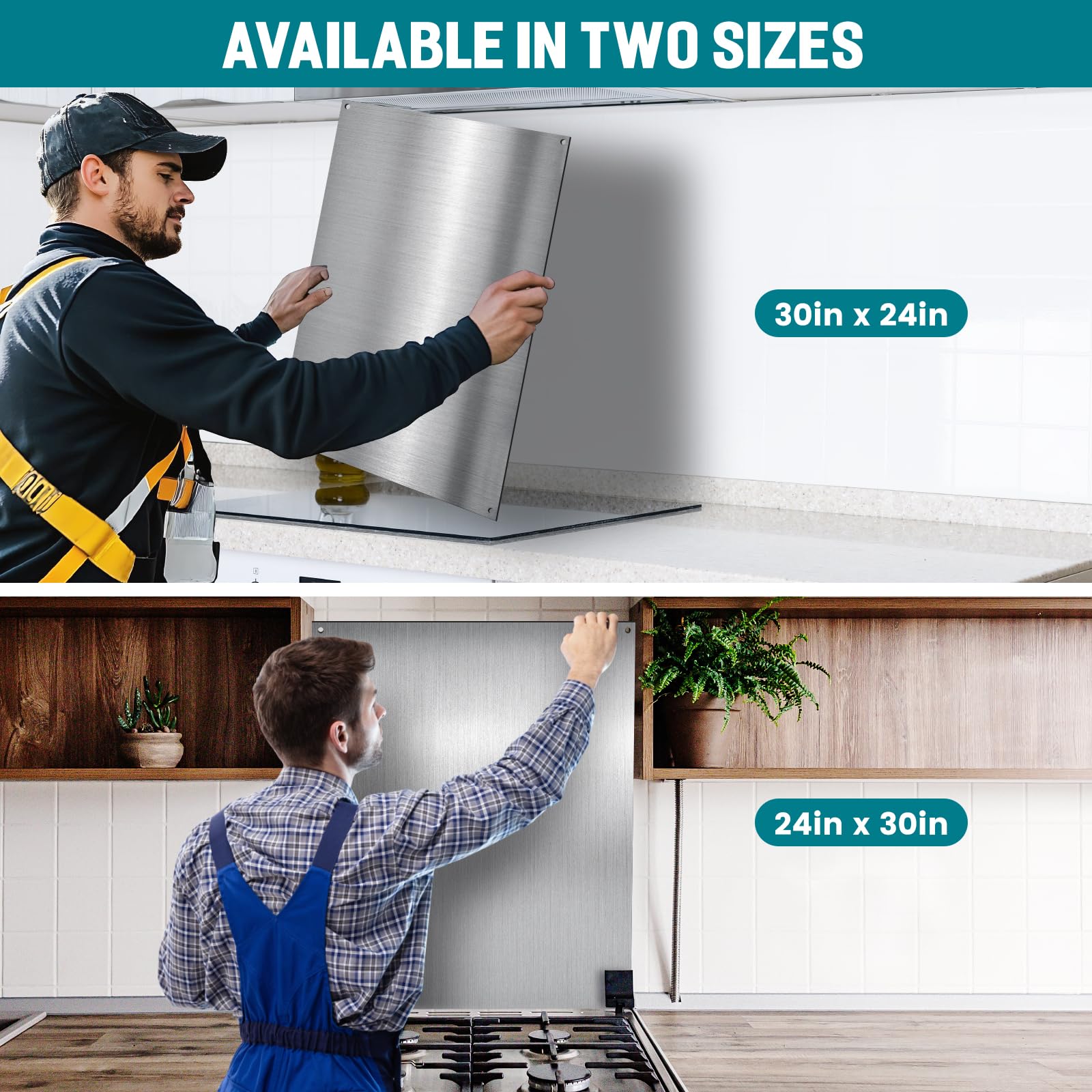 VENFAN 24" x 30" Stainless Steel Backsplash for Stove - Ultra Flat Metal Splatter Guard for Kitchen Wall, Stove Backsplash Panel with 4 Pre-Drilled Holes, Easy Install — view 7