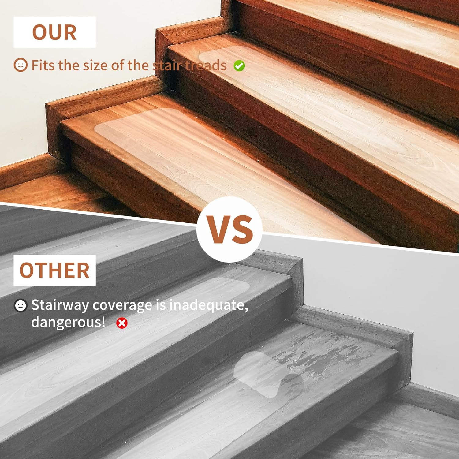 Clear Stair Treads Non Slip for Wood Steps Indoor Anti Slip Stair Grips & Outdoor, Strong Grip Transparent Safety Strips for Dogs & Elderly (18 Pack, 8" X 30")