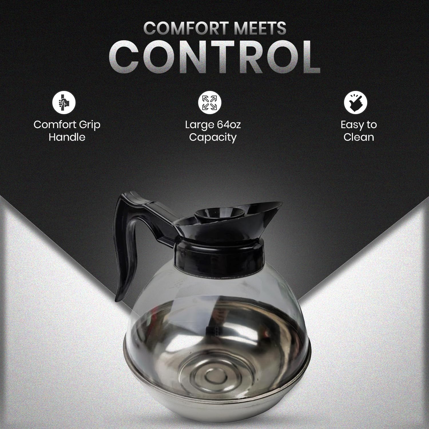 Rattleware Sleek Black 64 oz Plastic Polymer Coffee Decanter - Stainless Steel Bottom with Ergonomic Handle - Perfect for Serving Coffee at Home or in Cafes