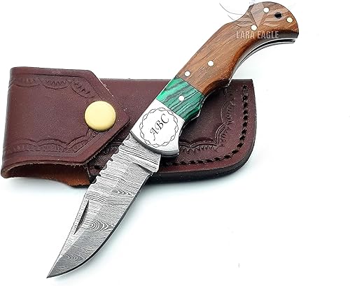 Vista 54 de Navaja de bolsillo personalizada de Damasco para hombres, cuchillos de caza plegables hechos a mano de acero sólido de 133 capas con afilador