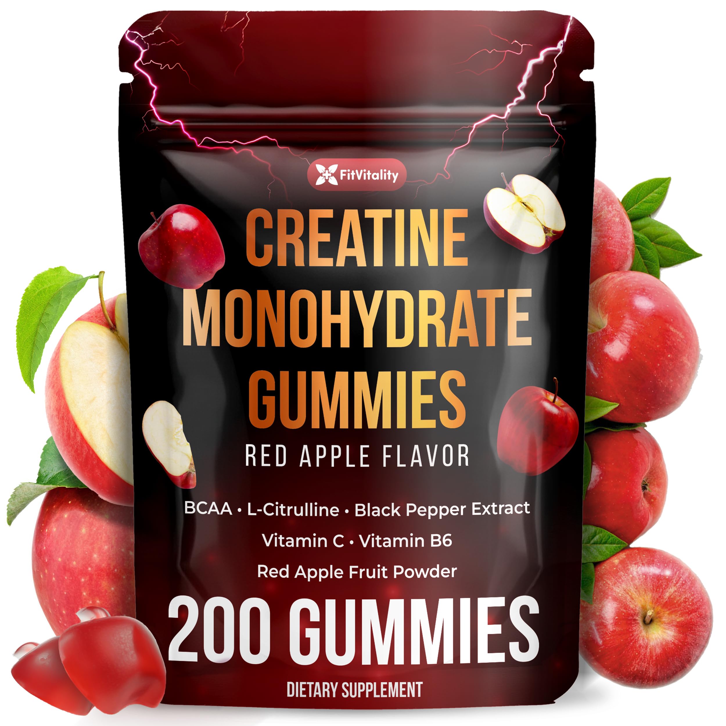 FitVitality Green Apple Creatine Gummies