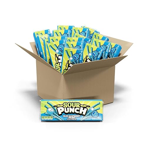 Sour Punch Straws, Blue Raspberry Fruity Flavor, Soft & Chewy Candy, 4.5oz Tray (24 Pack) - 4.5 Ounce (Pack of 24)