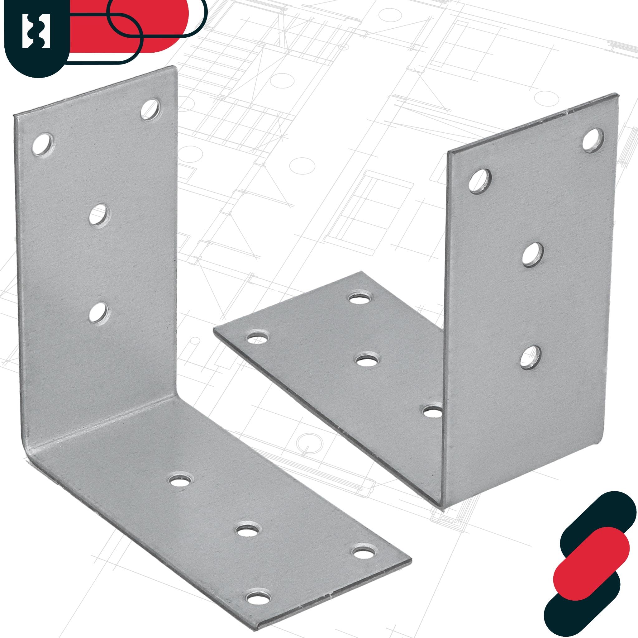 KOTARBAU® 100er Set Winkelverbinder - Schwerlastwinkel - 80 x 80 x 40 mm - verzinkter Stahl - Winkel - Stahlwinkel - Stabil - Langlebig - Balkenverbinder - Silber
