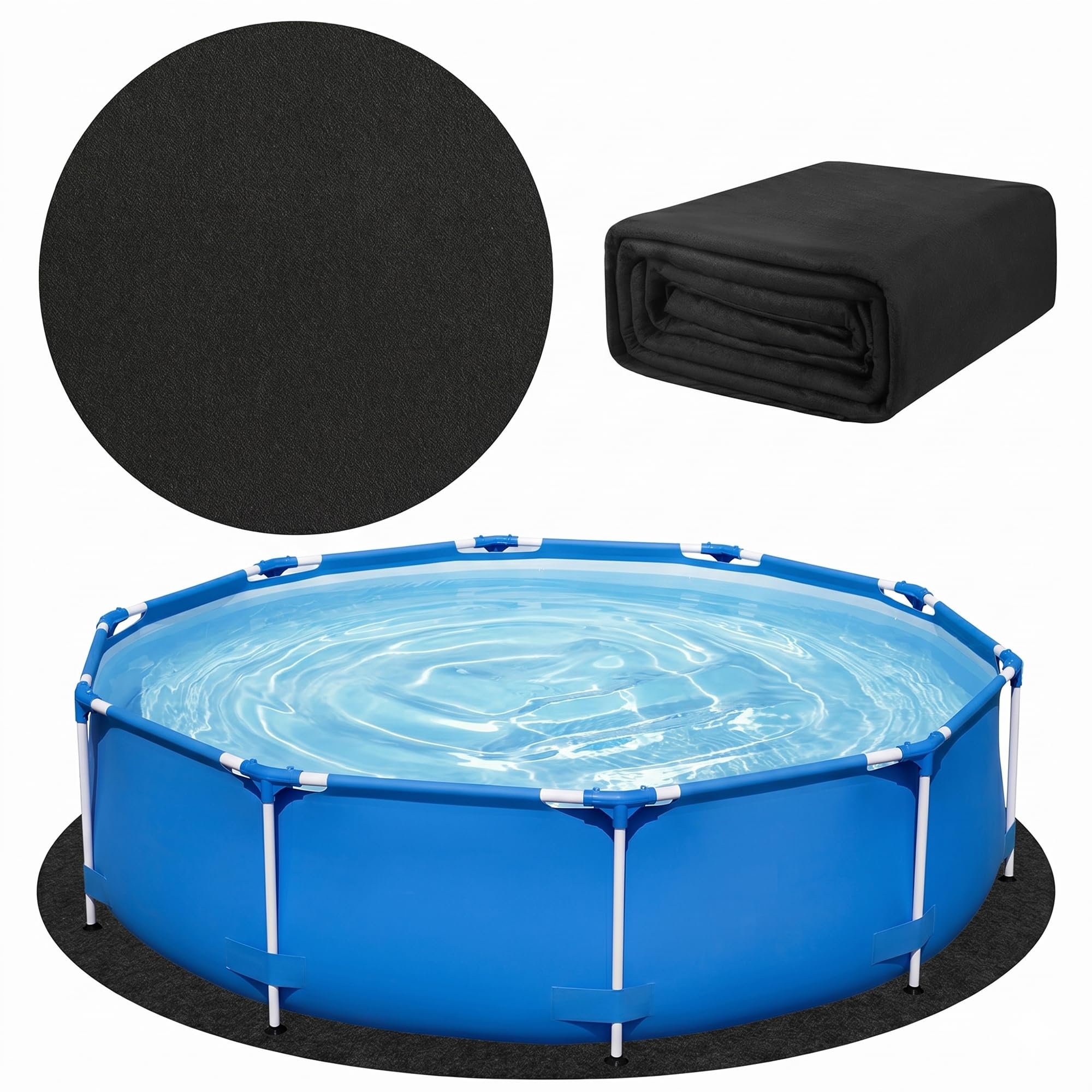 Tapis de piscine rond de 370 cm - Tapis de sol rond d'extérieur pour piscines, tapis de protection de sol indéchirable pour piscines hors-sol et jacuzzi, prolonge la durée de vie de la doublure