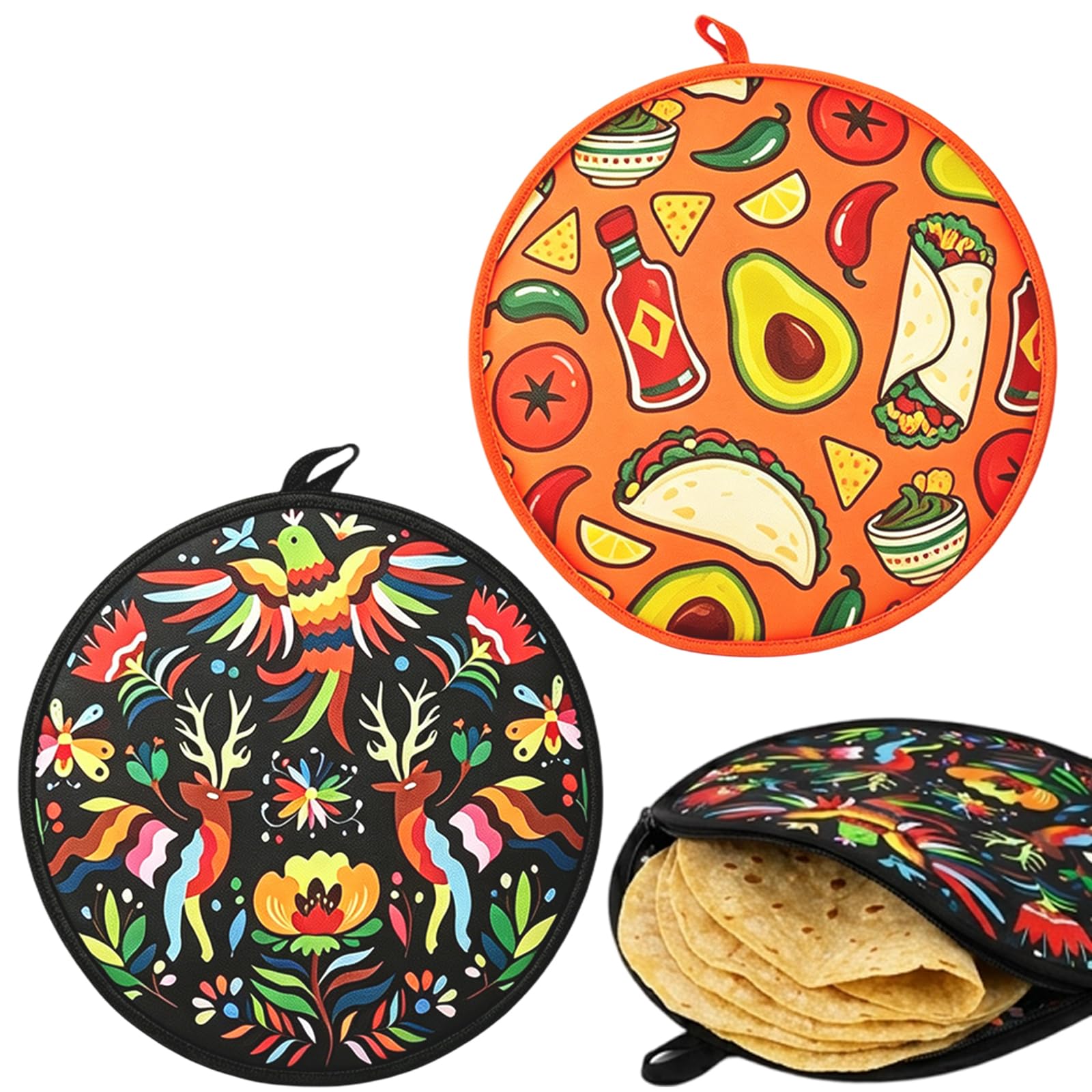 DXPETA 2pcs Tortilla Warmer, Two Taco Holders with Corn Tortillas and Tortilla Wraps Storage, Ideal for Wraps Tortilla and Taco Holders, Dimensions 30 by 30 Cm