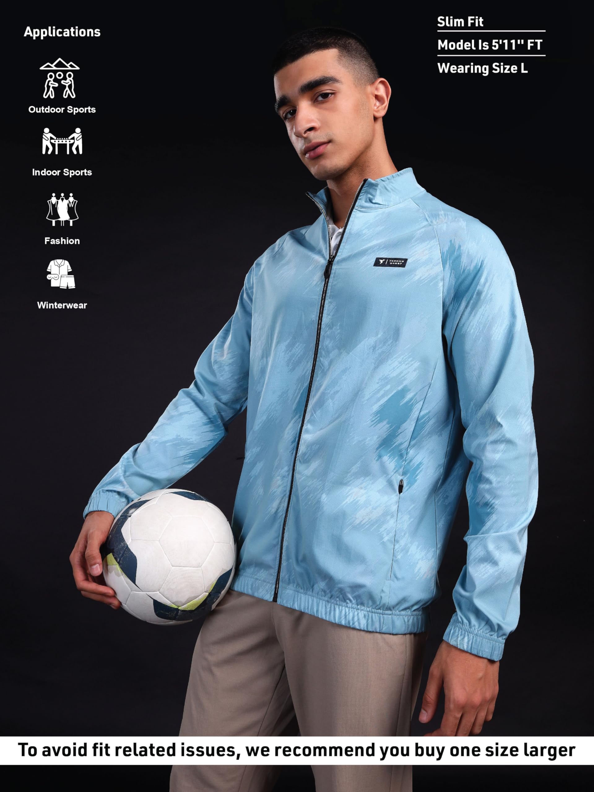 TECHNOSPORT Men's Slim Fit Printed Regular Jacket With SPF50+, Quick Dry for Regular Use - (PM92BWS_Blue Waves_M) - Image 5 thumbnail