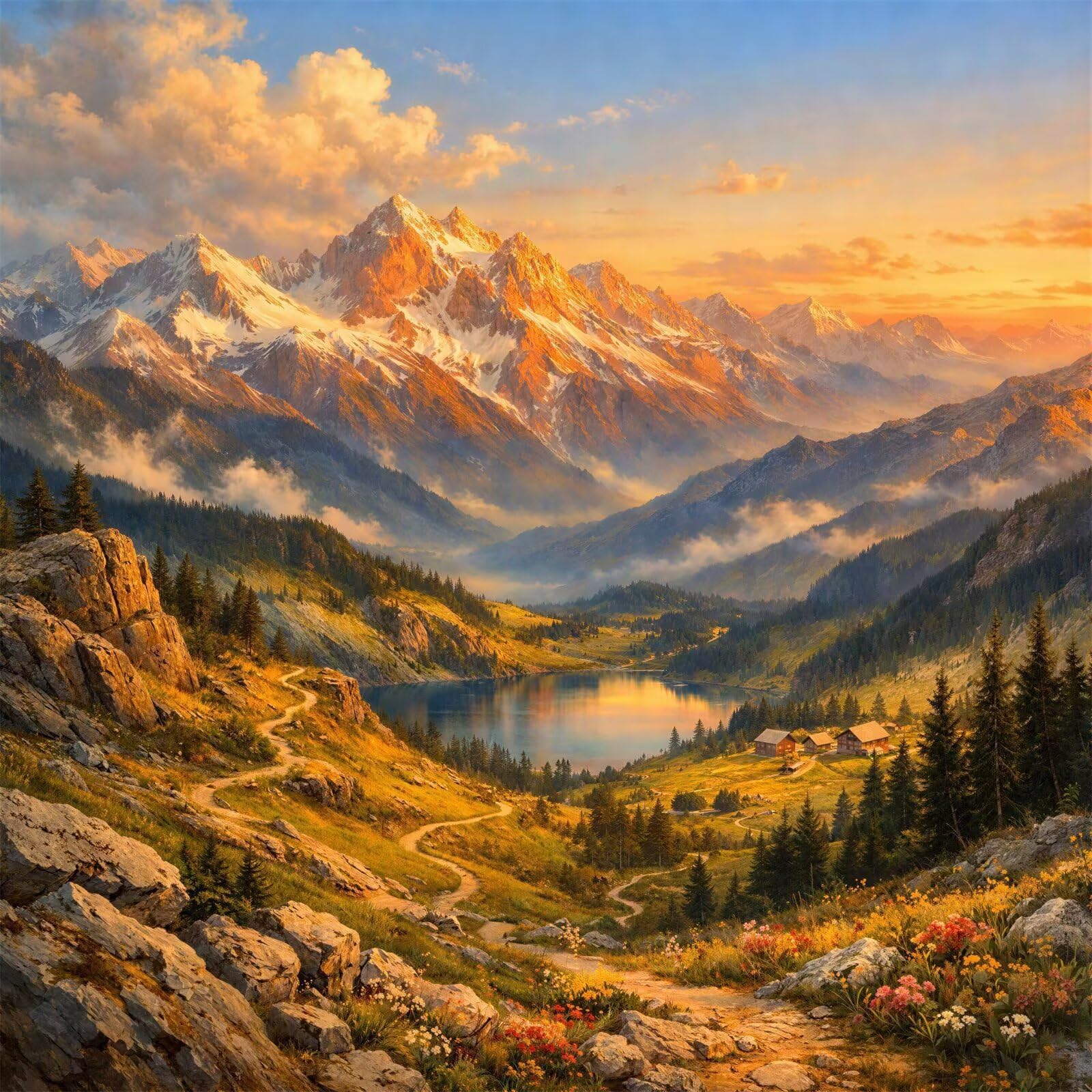 Jinmer Diamond Painting Paisaje natural de montaña,5D Diamond Painting Kit Completo,DIY Cuadros de Diamantes para Adultos,Rhinestone Bordado Punto de Cruz Manualidades Hogar Pared Decoración 55x55 cm