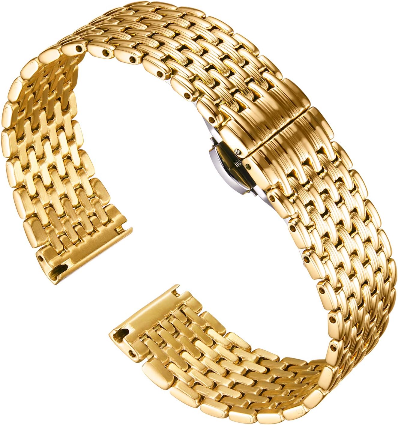 Thin Mesh Stainless Steel Watch Bracelets Light Replacement Watch Band Polished Strap for Men Women's Watch 12mm/14mm/16mm/18mm/20mm/22mm with Butterfly Buckle
