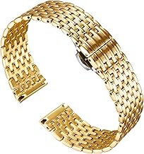 [BINLUN] Watch Strap Stainless Steel Men Women Watch Band 12mm / 14mm / 16mm / 18mm / 20mm / 22mm with Butterfly Buckle (Gold, 20mm), gold, Unique