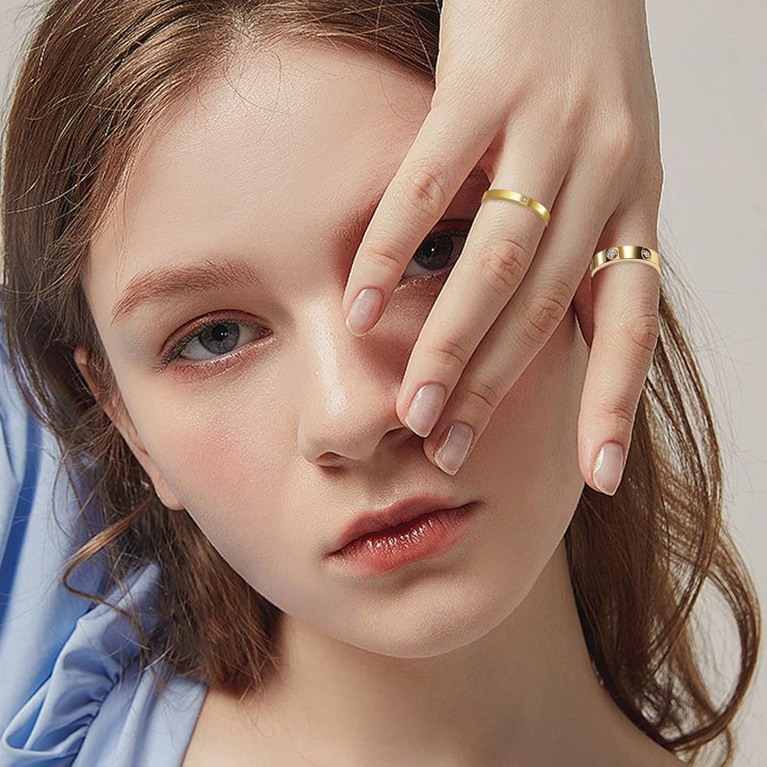 CHUQIU 3PCS Love Friendship Ring Gold Ring Sets for Women Stainless Steel Wedding Statement Thumb Ring 18K Gold Silver Rose Plated Cubic Zirconia Rings Jewelry Gifts for Her - Image 2