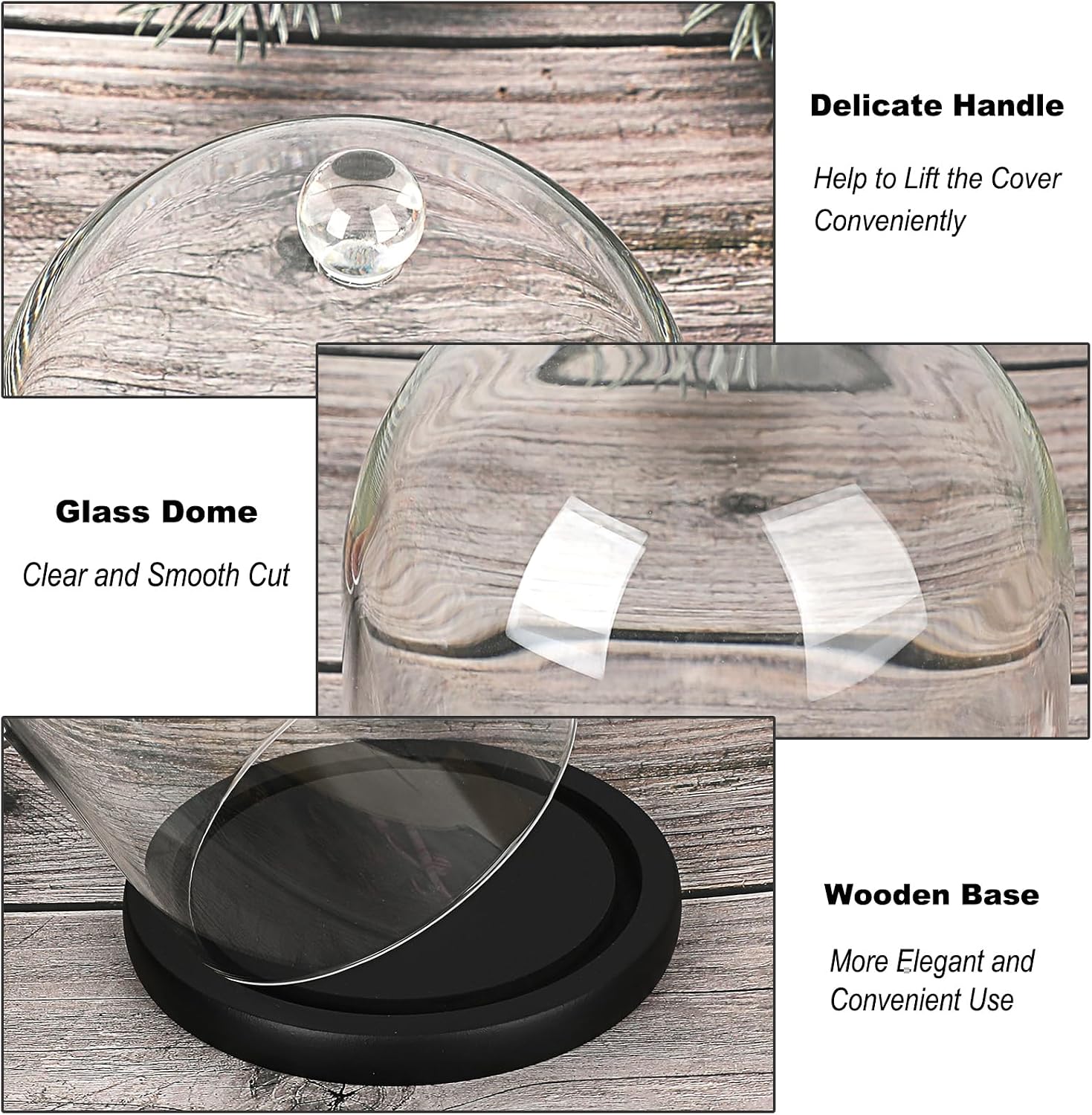 JUXYES 4.5x6 Clear Glass Display Dome Cloche with Handle & Black Wood Base image 4