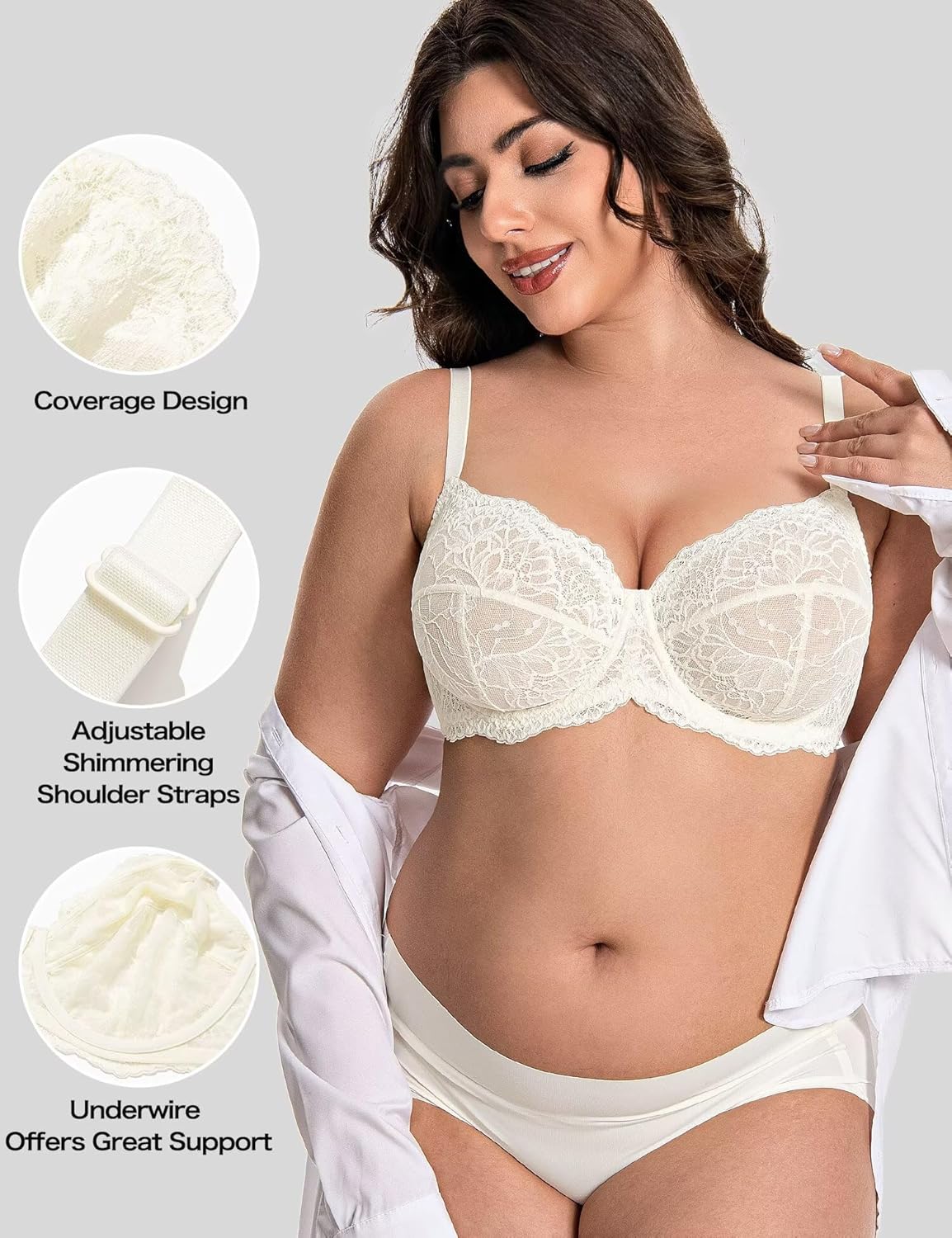 Deyllo Women's Plus Size Lace Comfort Minimizer Bra See-Through Mesh Non Padded Unlined Underwired Support for Heavy Breasts - Image 3