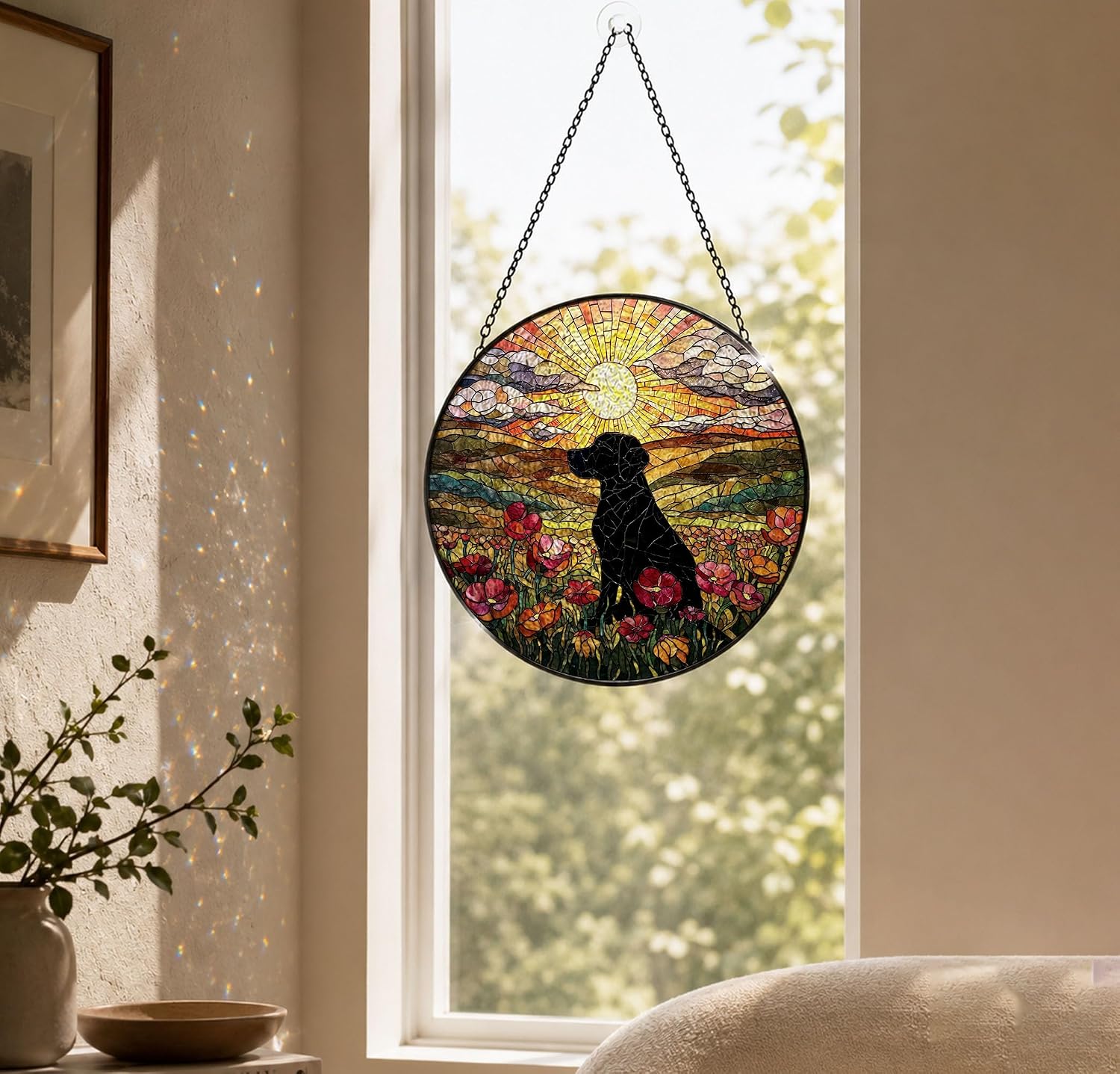 Labrador Poppy Floral Stained Glass Suncatcher Window Hanging image 4
