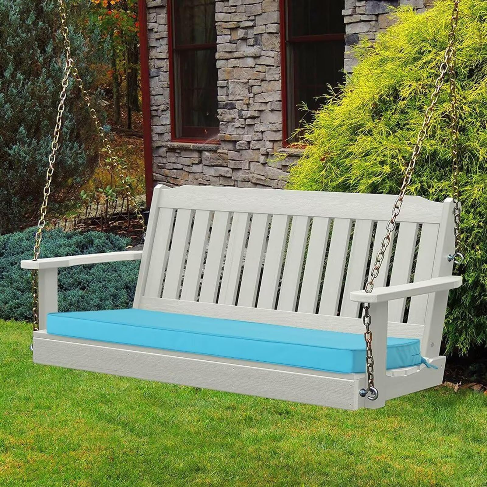 Cuscino per panca da giardino, lavabile, impermeabile, per panca da giardino, antiscivolo, per sala da pranzo, soggiorno, cucina (blu, 180 x 30 x 5 cm)