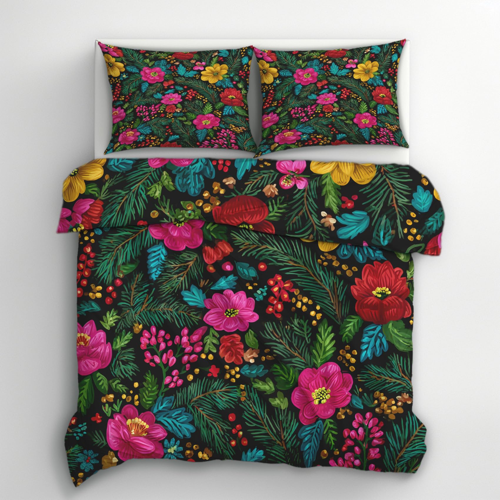Generisch Maximalism Bettwäsche 135x200 2er Set Deckenbezug, Geschenk | Dschungel Blumen Blätter Muster, Bettbezug Set, Bügelfreie, Reißverschluss, Kissenbezug, Wendebettwäsche Maximalism Deko