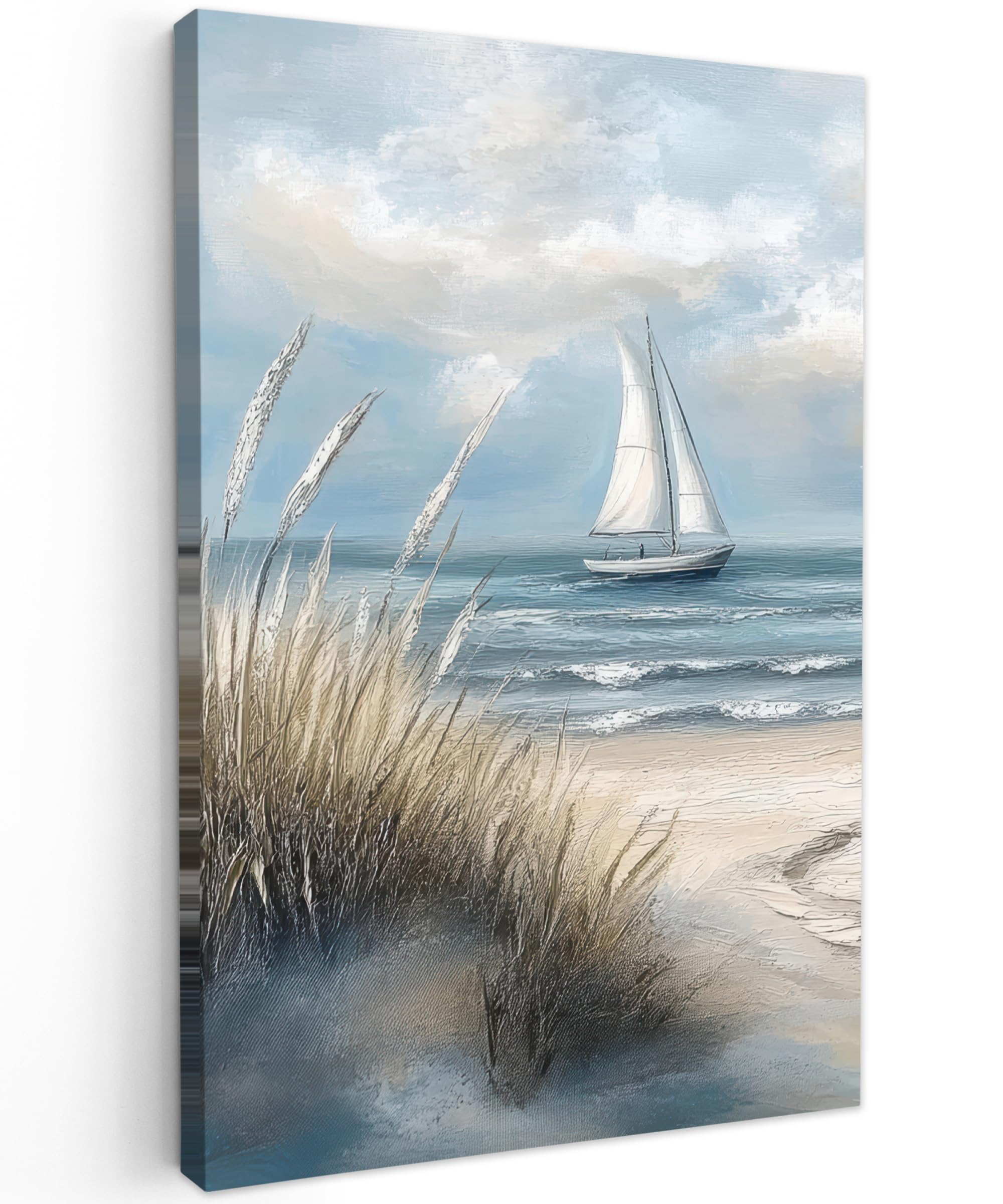 MuchoWow© Canvas Wall Art 8"x12" / 20x30 cm Decor Paintings Print framed on Canvas Pictures for Hallway Sea - Sailboat - Beach - Dunes - Vintage
